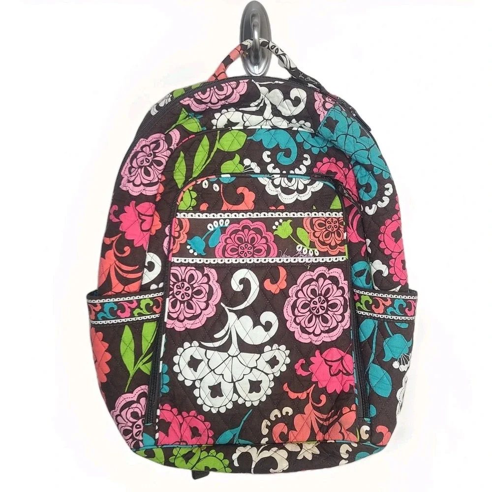 Vera Bradley Backpack Lola Brown Floral Laptop Bag Campus School Travel Boho Y2k